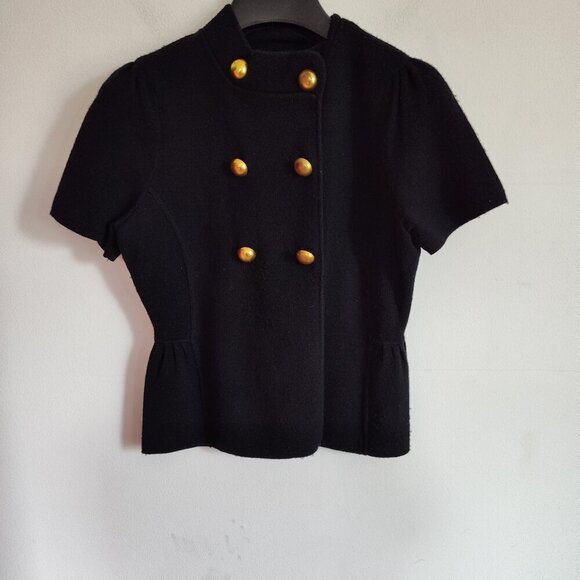 Ladies SZ S Inc Black Military Style Merino Wool Short-Sleeve Sweater - Picture 1 of 3